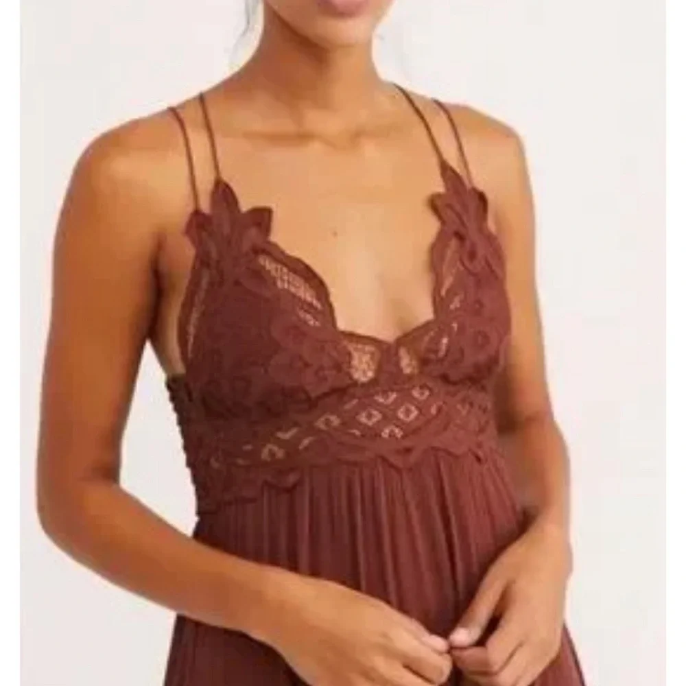 Free People Adella Brown Maxi romantic bohemian Dress with Lace Trim M - Picture 17 of 17